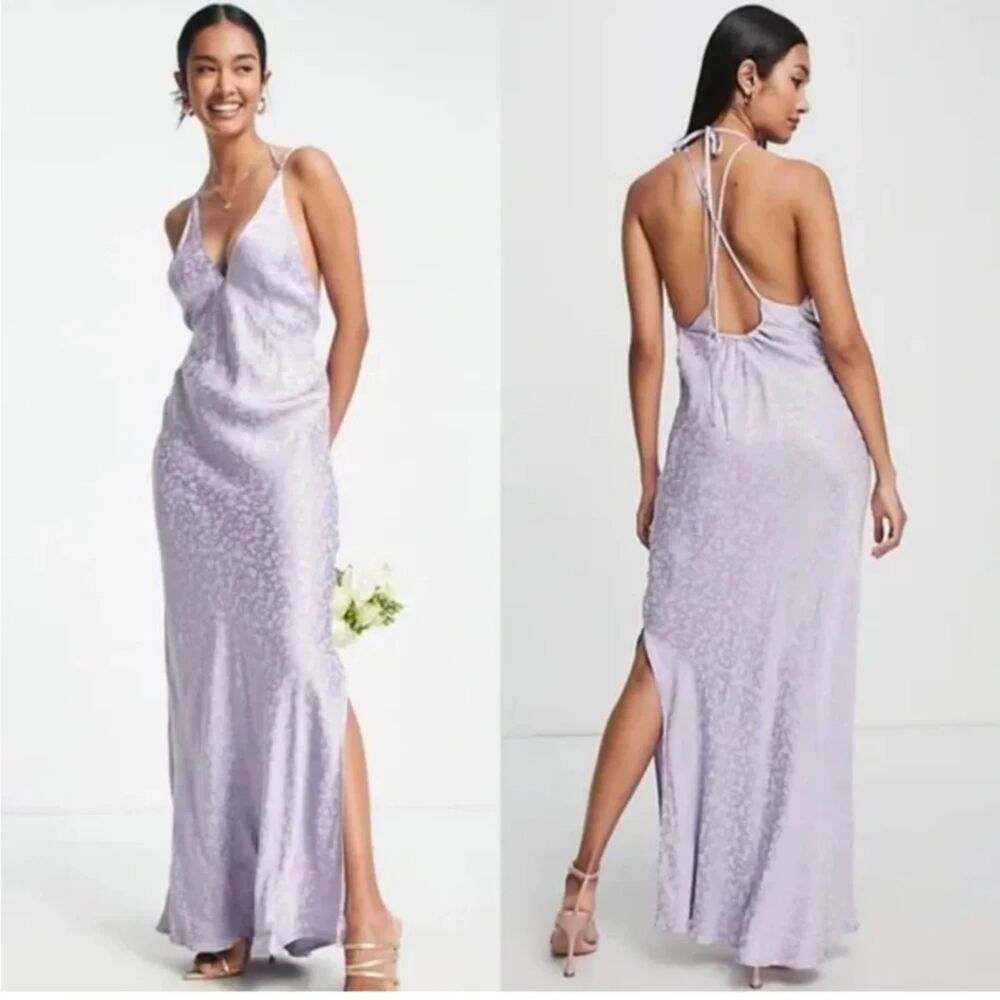 Topshop Bridal Halter Slip Dress 8 Satin Maxi Slit Wedding Bridesmaid Purple